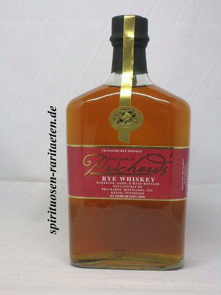 Tennessee Rye Whiskey Benjamin Prichard`s Barreled Aged Hand Bottled. 43%