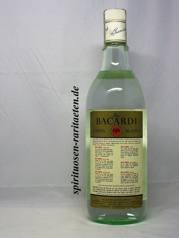 Bacardi Carta Blanca Light-Dry Alte Abfüllung 1,0l 40,0% Malaga Rum
