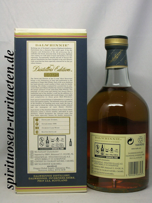 Dalwhinnie Distillers Edition 0,7 L. 43% Highland Single Malt Scotch Whisky 2006