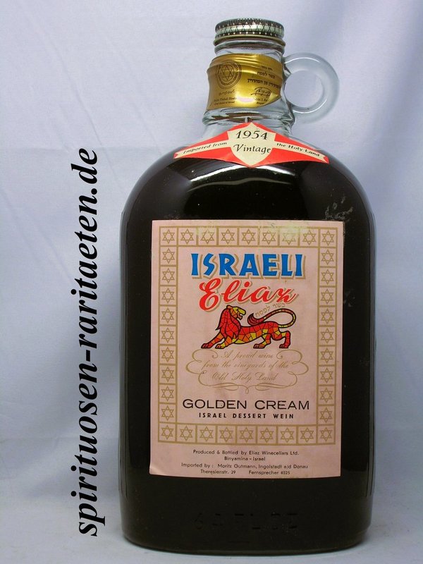 Israeli Eliaz Golden Cream Dessert Wein Vintage 1954 1,89 L. Koscher 64 Fl. Oz