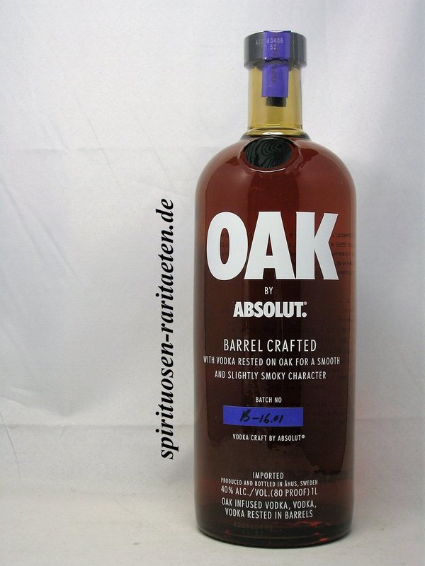 Absolut Vodka Oak Barrel Crafted Batch B-16.01 Smoky 1,0 L. 40% Wodka
