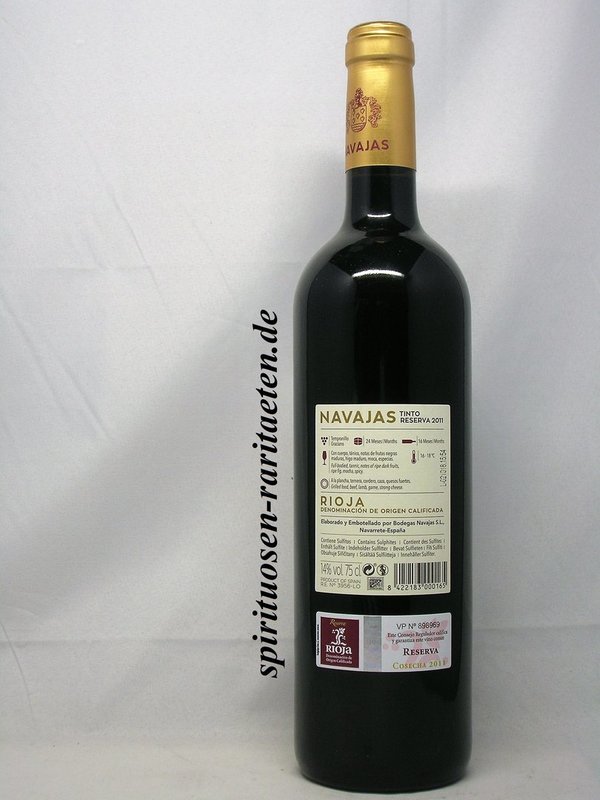 Rioja Navajas Reserva Tempranillo Spanischer Wein Aktueller Jahrgang Rot Wein