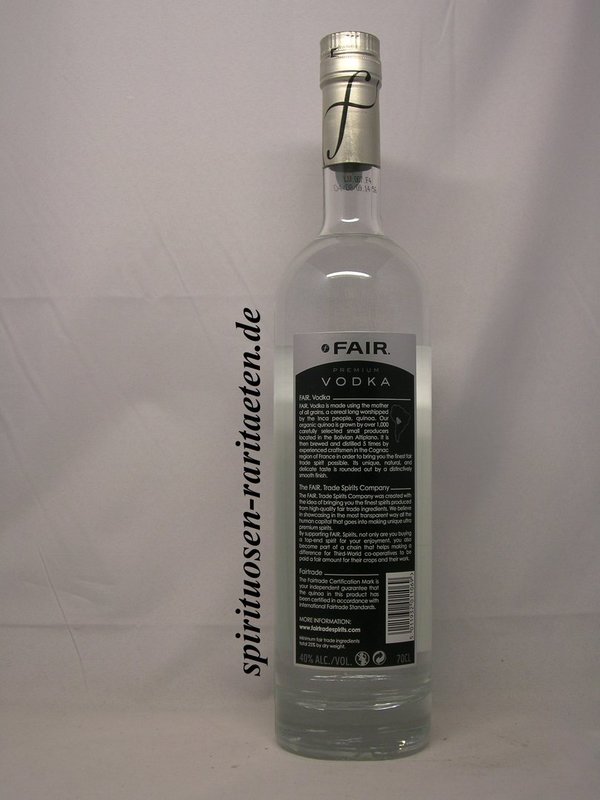 Fair Premium Vodka Distilled from Wheat and Fair Trade Quinoa