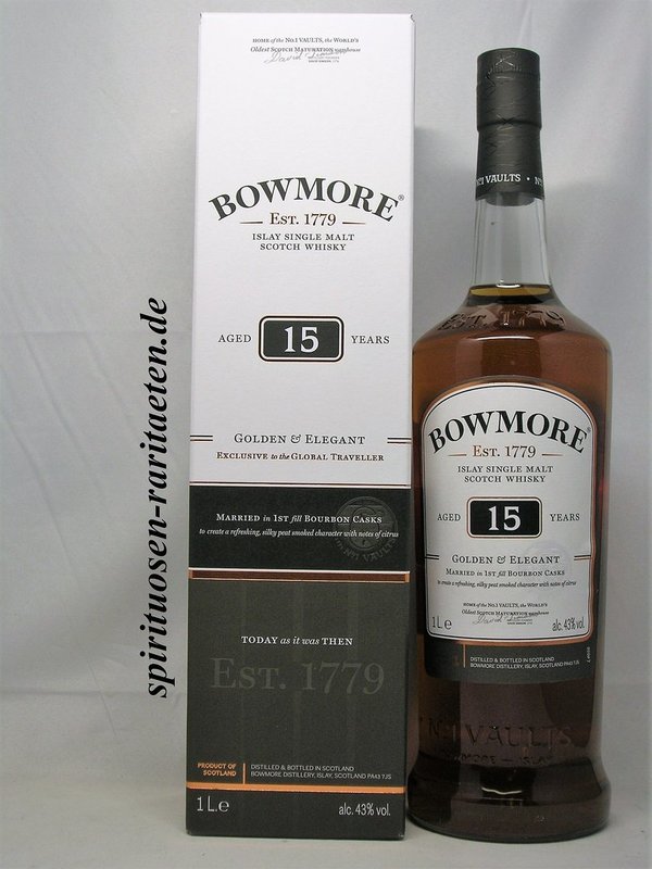Bowmore 15 Jahre Golden & Elegant Islay Single Malt Whisky 1,0 L.