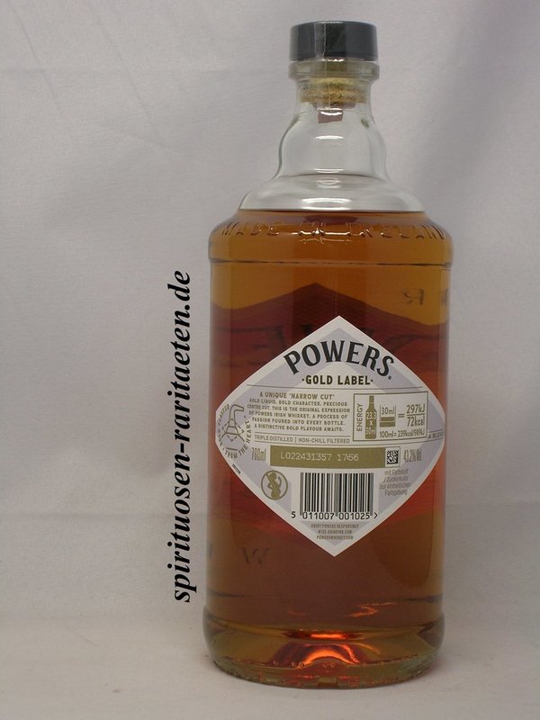 Powers Gold Label Irish Whiskey 0,7 L 43,2% Triple Distilled Bold Flavour