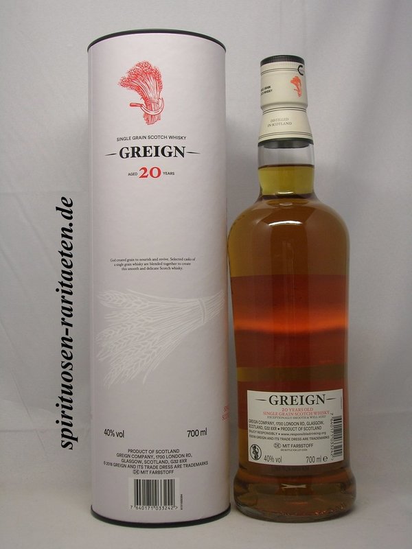 Greign 20 Years Old Single Grain Scotch Whisky 0,7 L. 40%