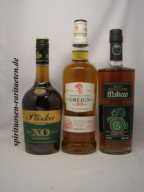 50 Jahre Spirituosen Paket 20Y. Whisky , 15Y. Rum , 15Y. Weinbrand / Brandy
