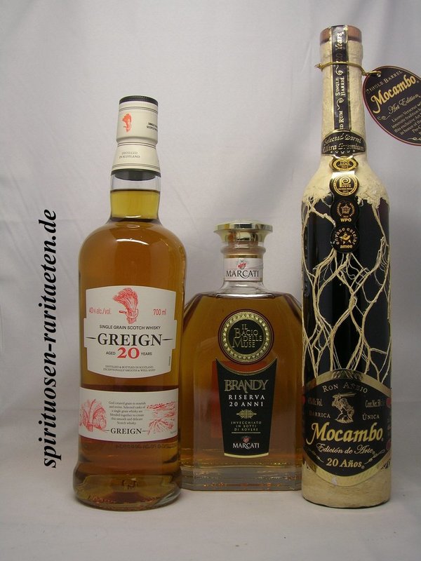 60 Jahre Spirituosen Paket 20Y. Whisky , 20Y. Rum , 20Y. Weinbrand / Brandy