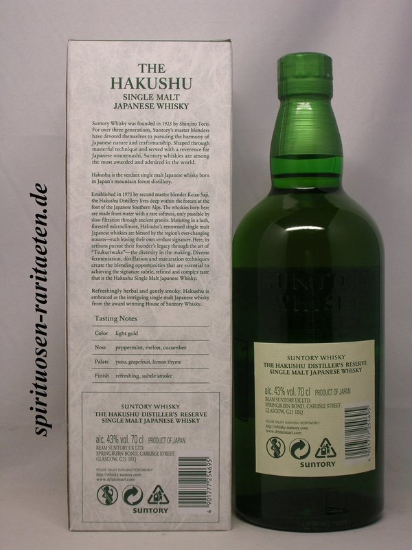 The Hakushu Distiller`s Reserve Suntory Single Malt Whisky Japan