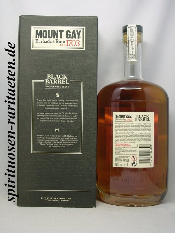 Mount Gay Barbados Rum Black Barrel 1,0 L. 43% Double Cask Blend