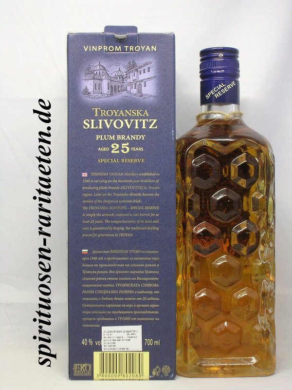 Troyanska Slivovitz Aged 25 Years 0,7 L. 40% Bulgarien Special Reserve