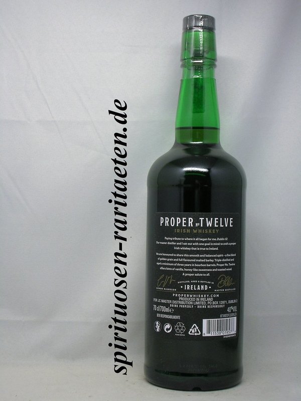 Proper Twelve Irish Whiskey Triple Distilled 0,7 L. 40% Rich & Smooth