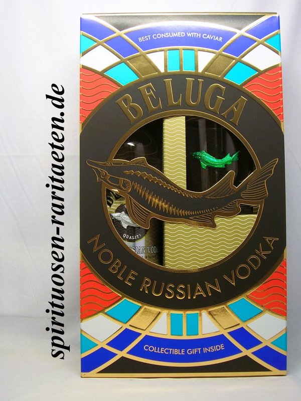 Beluga Noble Russian Vodka 0,7 L. 40% GP mit Glas div. Farben